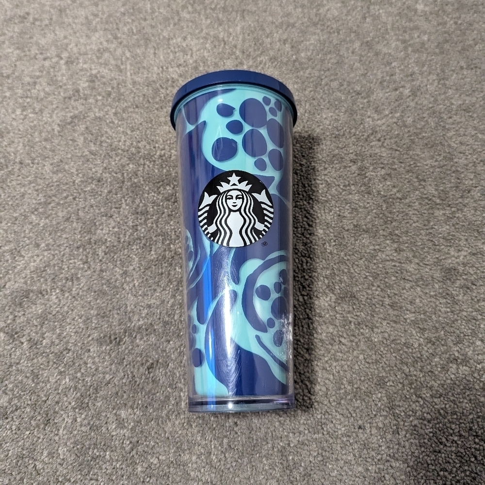 Starbucks Cold Cup Tumbler Rare Blue Aqua Pattern Acrylic Venti No Straw 24 oz